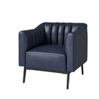 Chaise industrielle en cuir avec capitonnage en canal et pieds en métal