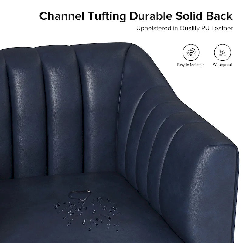 Chaise industrielle en cuir avec capitonnage en canal et pieds en métal