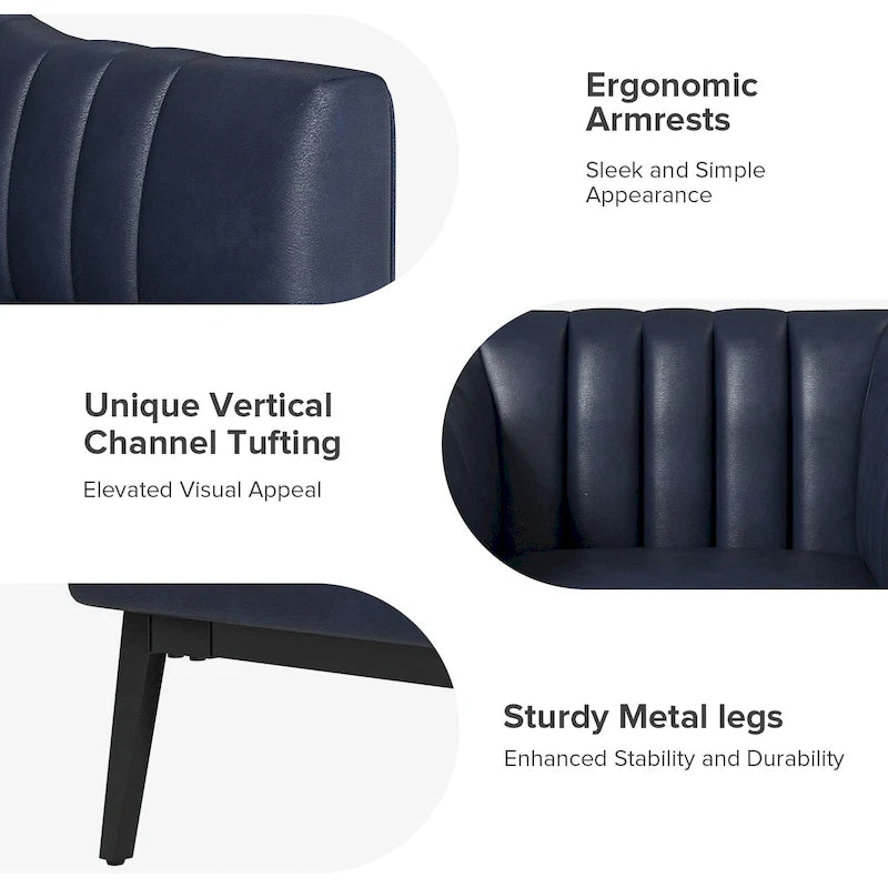 Chaise industrielle en cuir avec capitonnage en canal et pieds en métal