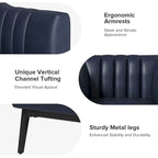 Chaise industrielle en cuir avec capitonnage en canal et pieds en métal