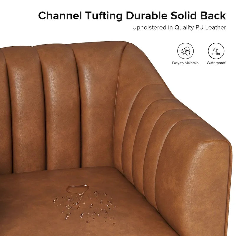 Chaise industrielle en cuir avec capitonnage en canal et pieds en métal
