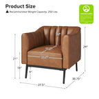 Chaise industrielle en cuir avec capitonnage en canal et pieds en métal