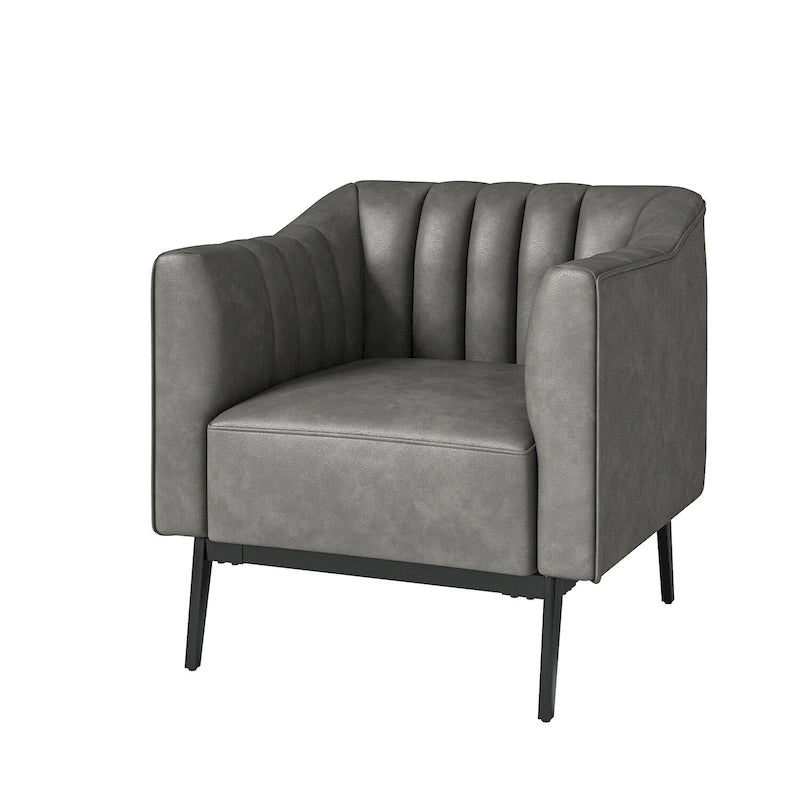 Chaise industrielle en cuir avec capitonnage en canal et pieds en métal