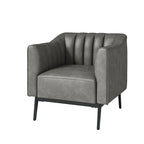 Chaise industrielle en cuir avec capitonnage en canal et pieds en métal