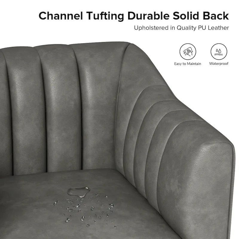 Chaise industrielle en cuir avec capitonnage en canal et pieds en métal