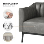 Chaise industrielle en cuir avec capitonnage en canal et pieds en métal
