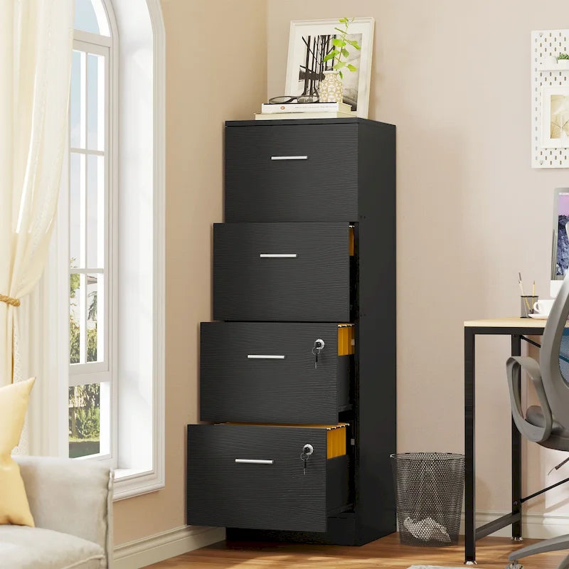 Meuble de rangement vertical verrouillable à 4 tiroirs de 130 cm de haut pour bureau à domicile