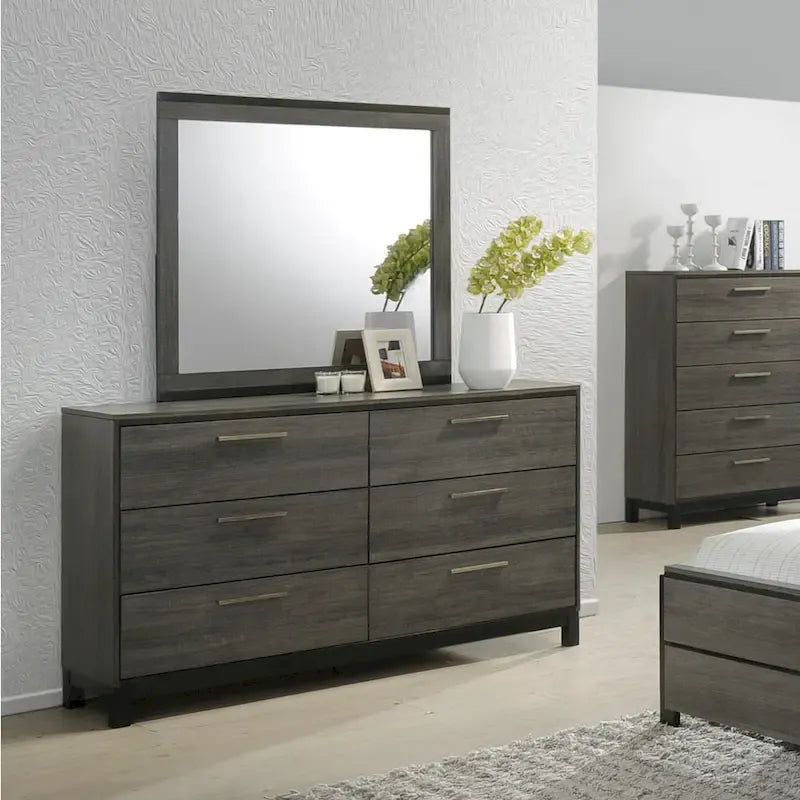 Chambre à coucher 6 pièces complète King en bois gris antique