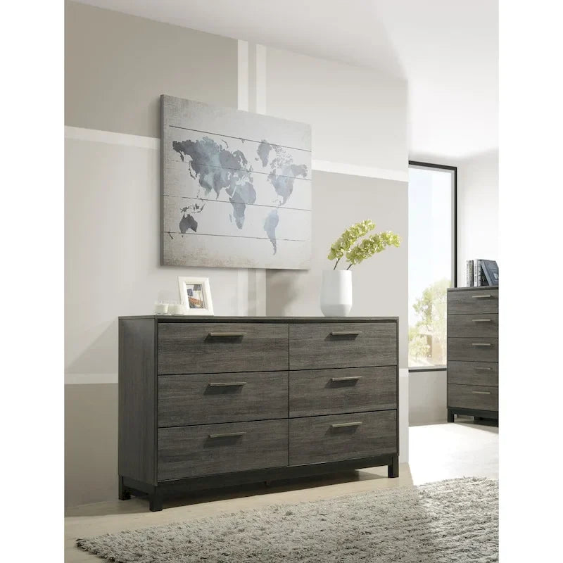 Chambre à coucher 6 pièces complète King en bois gris antique