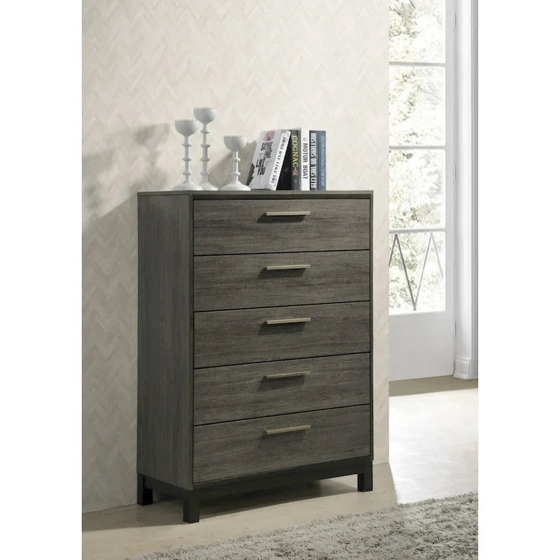 Chambre à coucher 6 pièces complète King en bois gris antique
