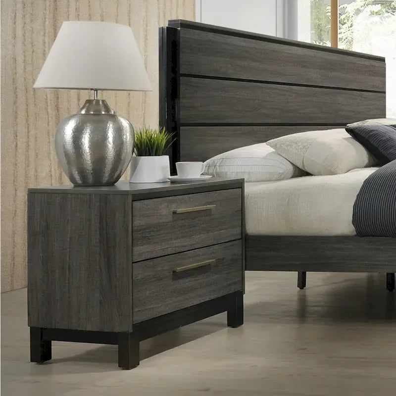 Chambre à coucher 6 pièces complète King en bois gris antique