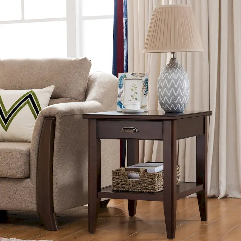  10507 Laurent One Drawer End Table with Shelf, Chocolate Cherry