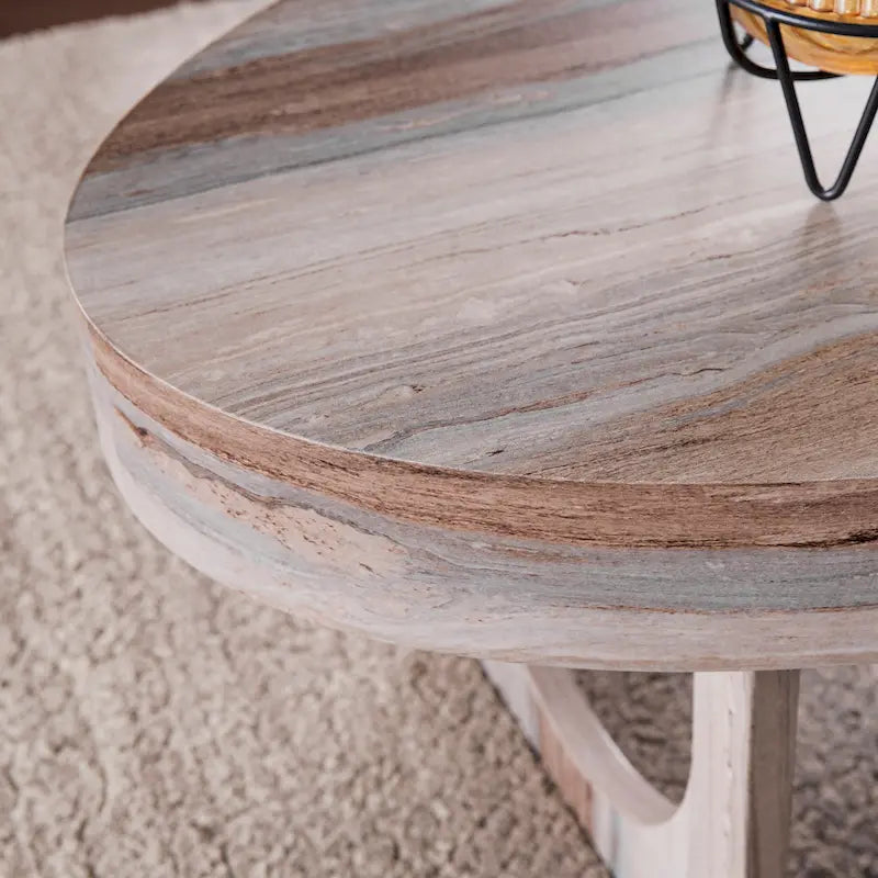 Table basse contemporaine en faux cuir marron