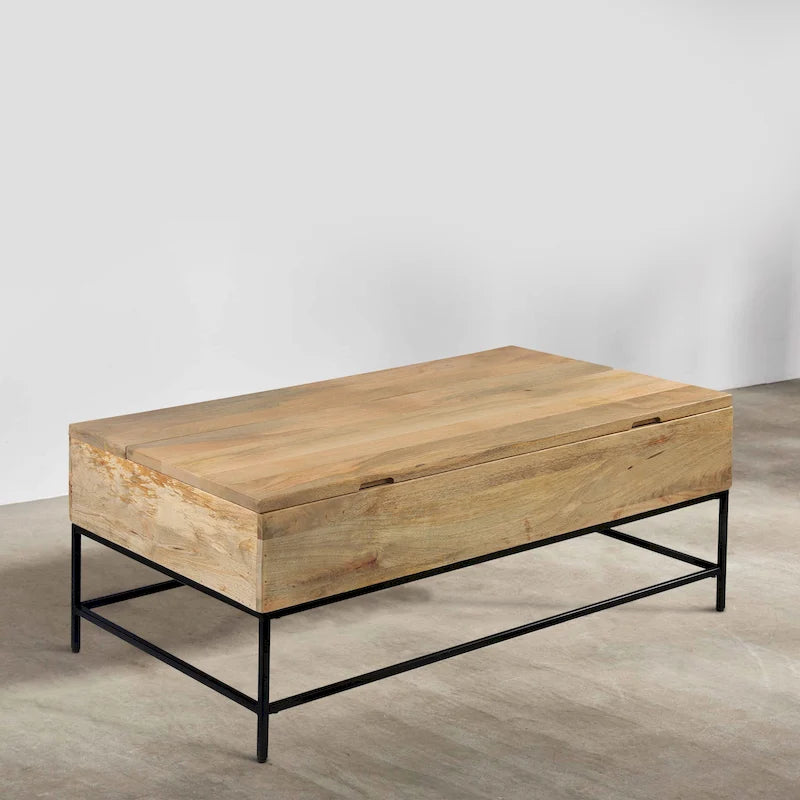 Table basse rectangulaire relevable en manguier de 45 pouces - Bois et métal, brun naturel et noir