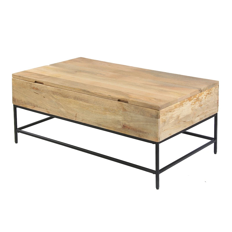 Table basse rectangulaire relevable en manguier de 45 pouces - Bois et métal, brun naturel et noir
