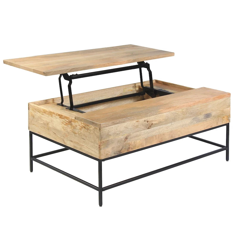 Table basse rectangulaire relevable en manguier de 45 pouces - Bois et métal, brun naturel et noir