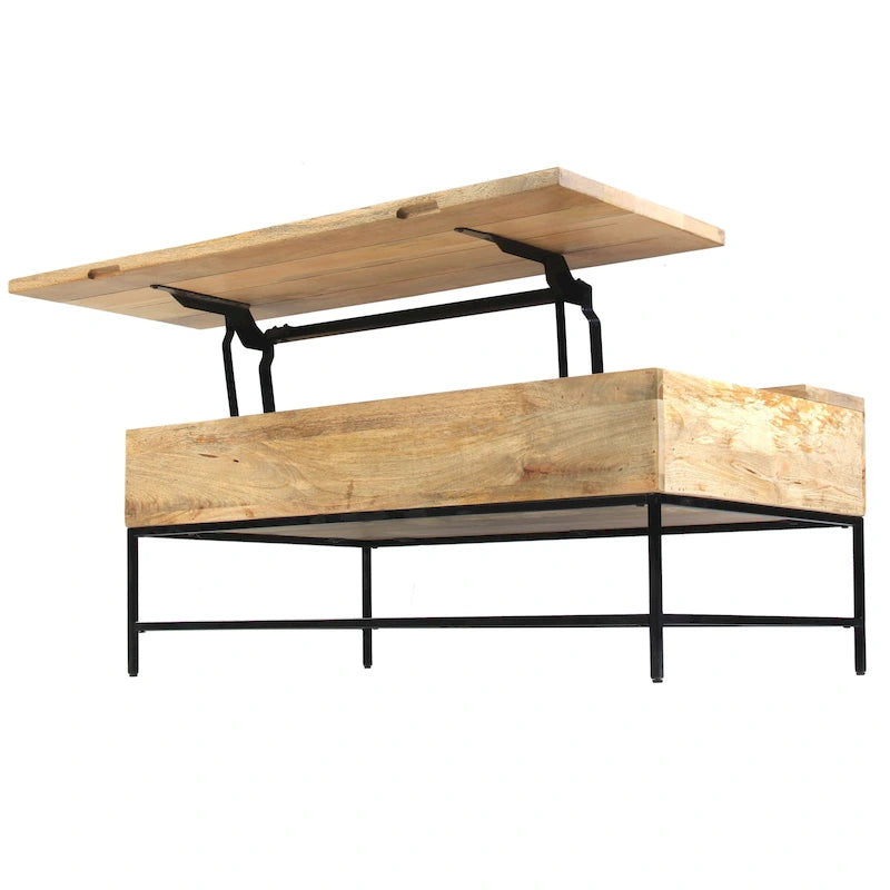 Table basse rectangulaire relevable en manguier de 45 pouces - Bois et métal, brun naturel et noir