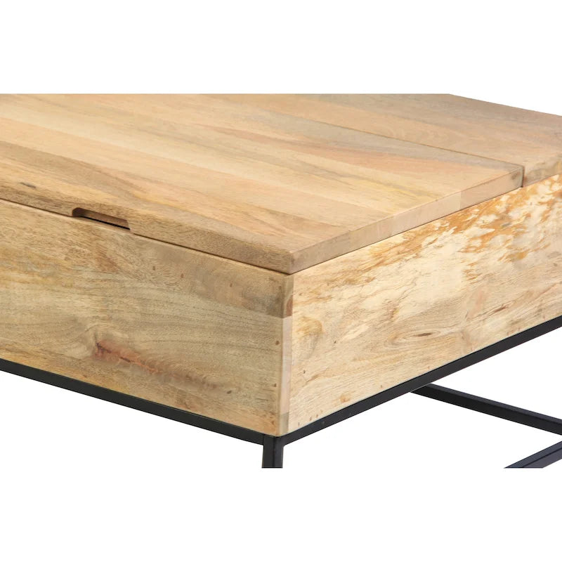 Table basse rectangulaire relevable en manguier de 45 pouces - Bois et métal, brun naturel et noir