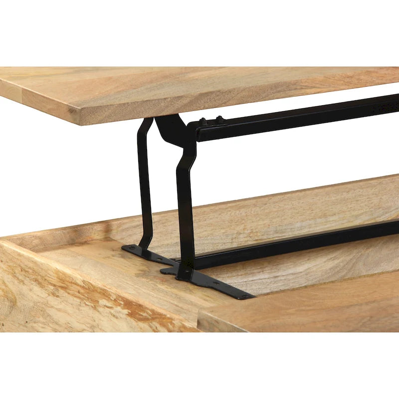 Table basse rectangulaire relevable en manguier de 45 pouces - Bois et métal, brun naturel et noir