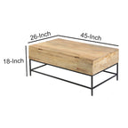 Table basse rectangulaire relevable en manguier de 45 pouces - Bois et métal, brun naturel et noir