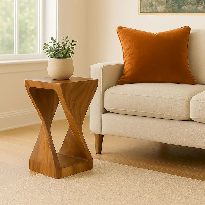 Natural Wood Sculpted End Table by 
