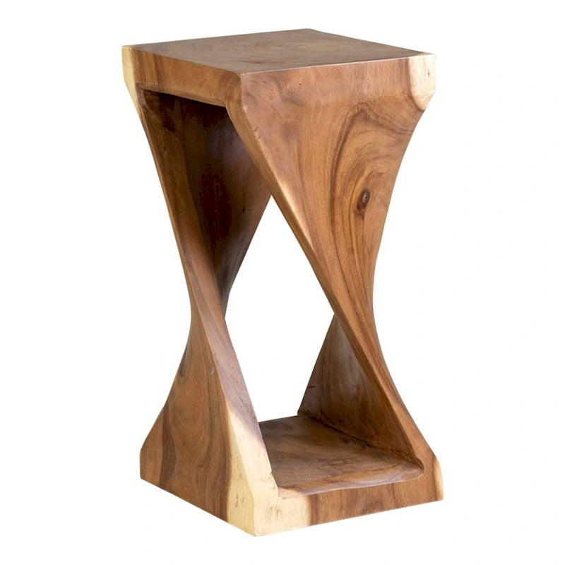 Table d'appoint sculptée en bois naturel par