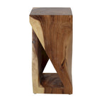 Table d'appoint sculptée en bois naturel par