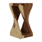 Table d'appoint sculptée en bois naturel par