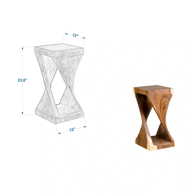 Table d'appoint sculptée en bois naturel par