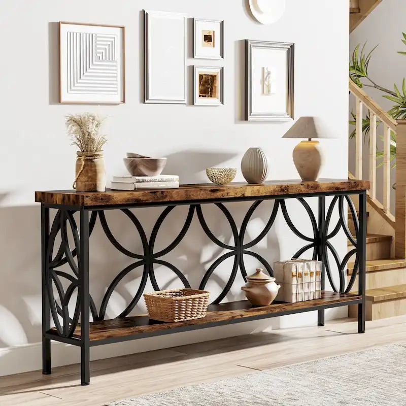 Table de canapé longue de 70,9 pouces, console industrielle - 70,9 L 11,8 P 31,9 H