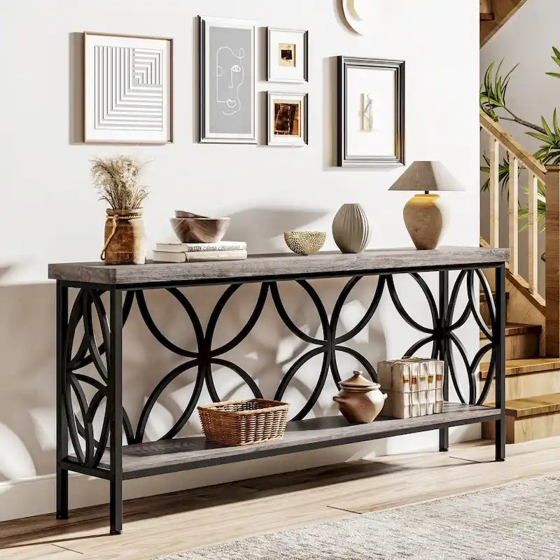 Table de canapé longue de 70,9 pouces, console industrielle - 70,9 L 11,8 P 31,9 H