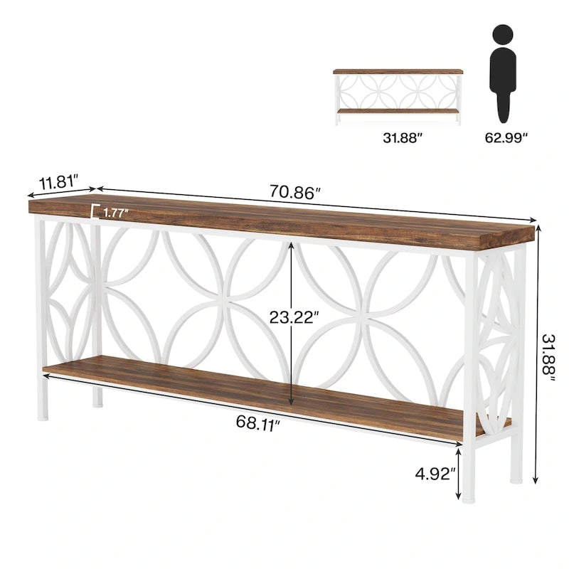 Table de canapé longue de 70,9 pouces, console industrielle - 70,9 L 11,8 P 31,9 H