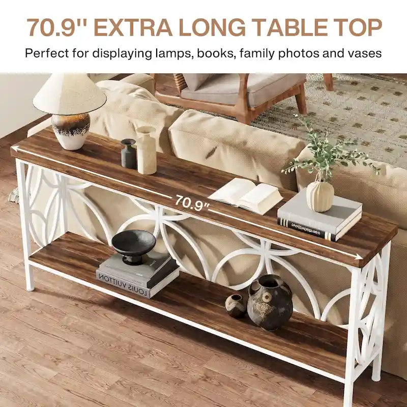 Table de canapé longue de 70,9 pouces, console industrielle - 70,9 L 11,8 P 31,9 H