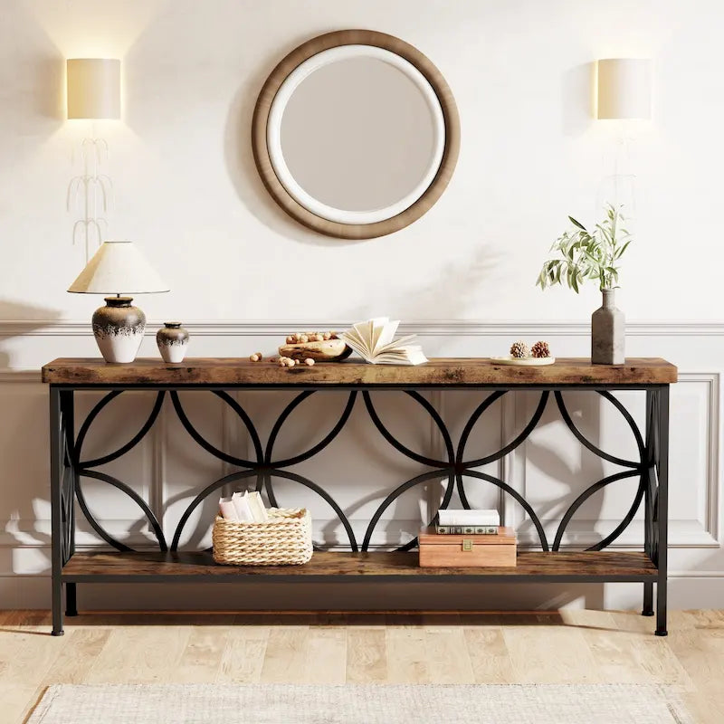 Table de canapé longue de 70,9 pouces, console industrielle - 70,9 L 11,8 P 31,9 H