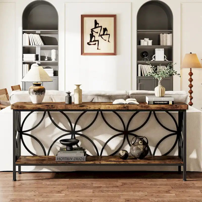 Table de canapé longue de 70,9 pouces, console industrielle - 70,9 L 11,8 P 31,9 H