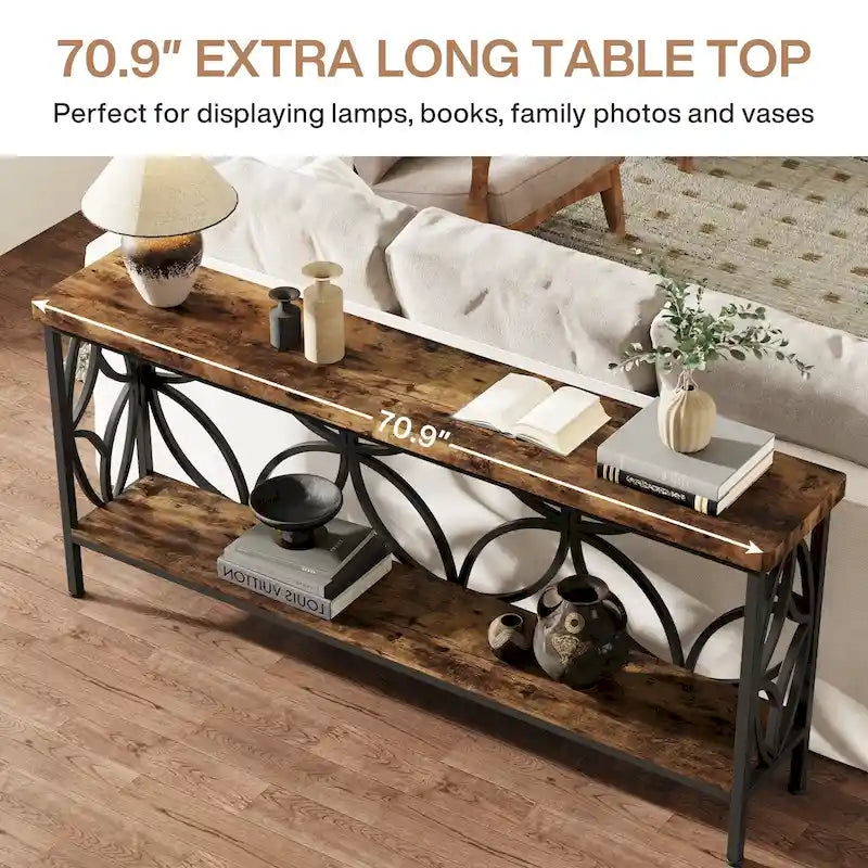 Table de canapé longue de 70,9 pouces, console industrielle - 70,9 L 11,8 P 31,9 H