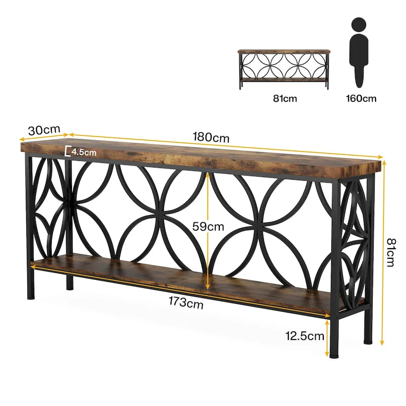 Table de canapé longue de 70,9 pouces, console industrielle - 70,9 L 11,8 P 31,9 H