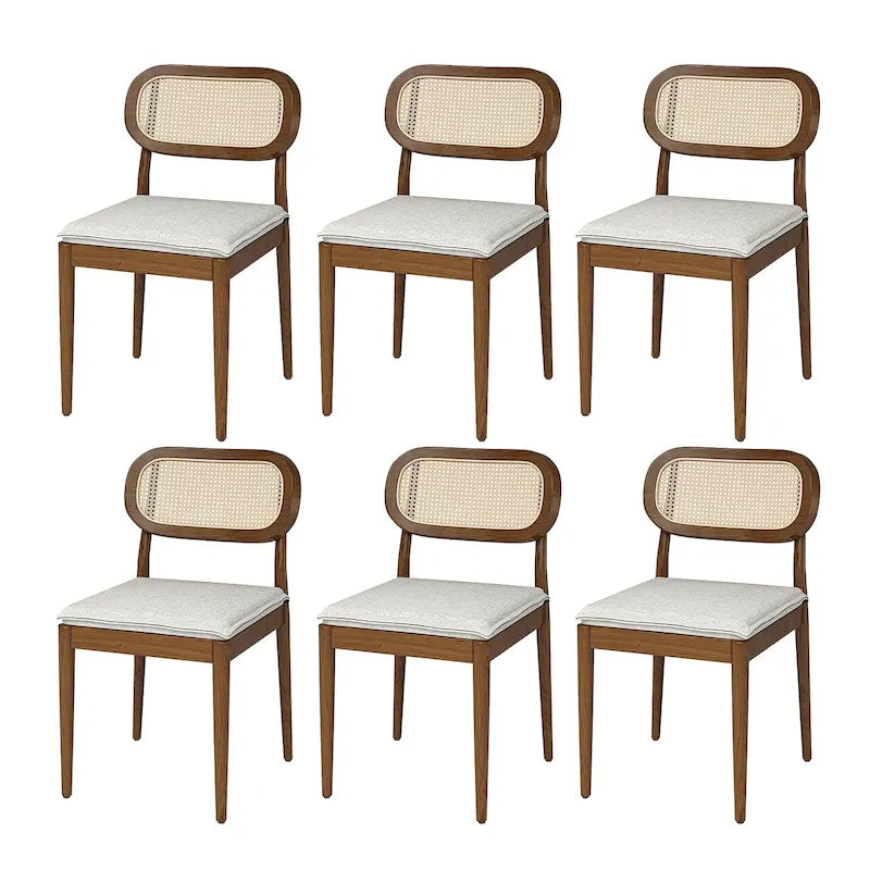 Chaise de salle à manger moderne en bois massif avec dossier en rotin et coussin amovible, lot de 6
