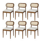 Chaise de salle à manger moderne en bois massif avec dossier en rotin et coussin amovible, lot de 6
