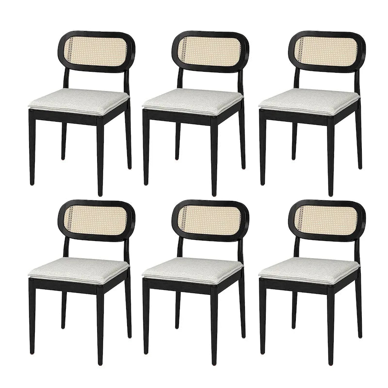 Chaise de salle à manger moderne en bois massif avec dossier en rotin et coussin amovible, lot de 6