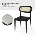 Chaise de salle à manger moderne en bois massif avec dossier en rotin et coussin amovible, lot de 6