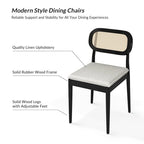 Chaise de salle à manger moderne en bois massif avec dossier en rotin et coussin amovible, lot de 6