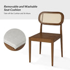 Chaise de salle à manger moderne en bois massif avec dossier en rotin et coussin amovible, lot de 6