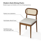 Chaise de salle à manger moderne en bois massif avec dossier en rotin et coussin amovible, lot de 6