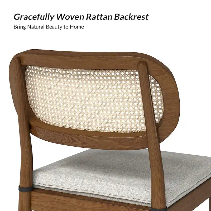 Chaise de salle à manger moderne en bois massif avec dossier en rotin et coussin amovible, lot de 6