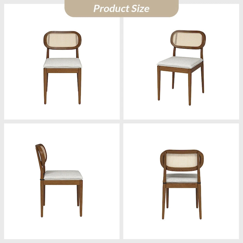 Chaise de salle à manger moderne en bois massif avec dossier en rotin et coussin amovible, lot de 6