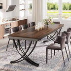 Table à manger rectangulaire 6-8 personnes, grande table de cuisine en bois de 198 cm style ferme