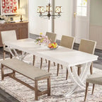 Table à manger rectangulaire 6-8 personnes, grande table de cuisine en bois de 198 cm style ferme
