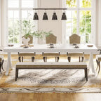Table à manger rectangulaire 6-8 personnes, grande table de cuisine en bois de 198 cm style ferme