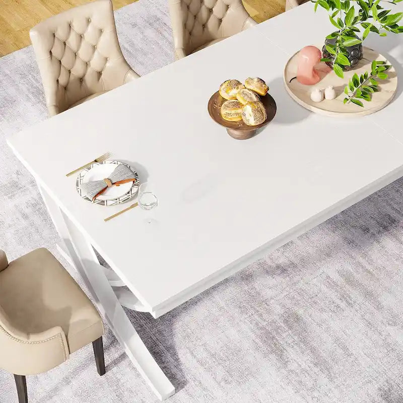Table à manger rectangulaire 6-8 personnes, grande table de cuisine en bois de 198 cm style ferme